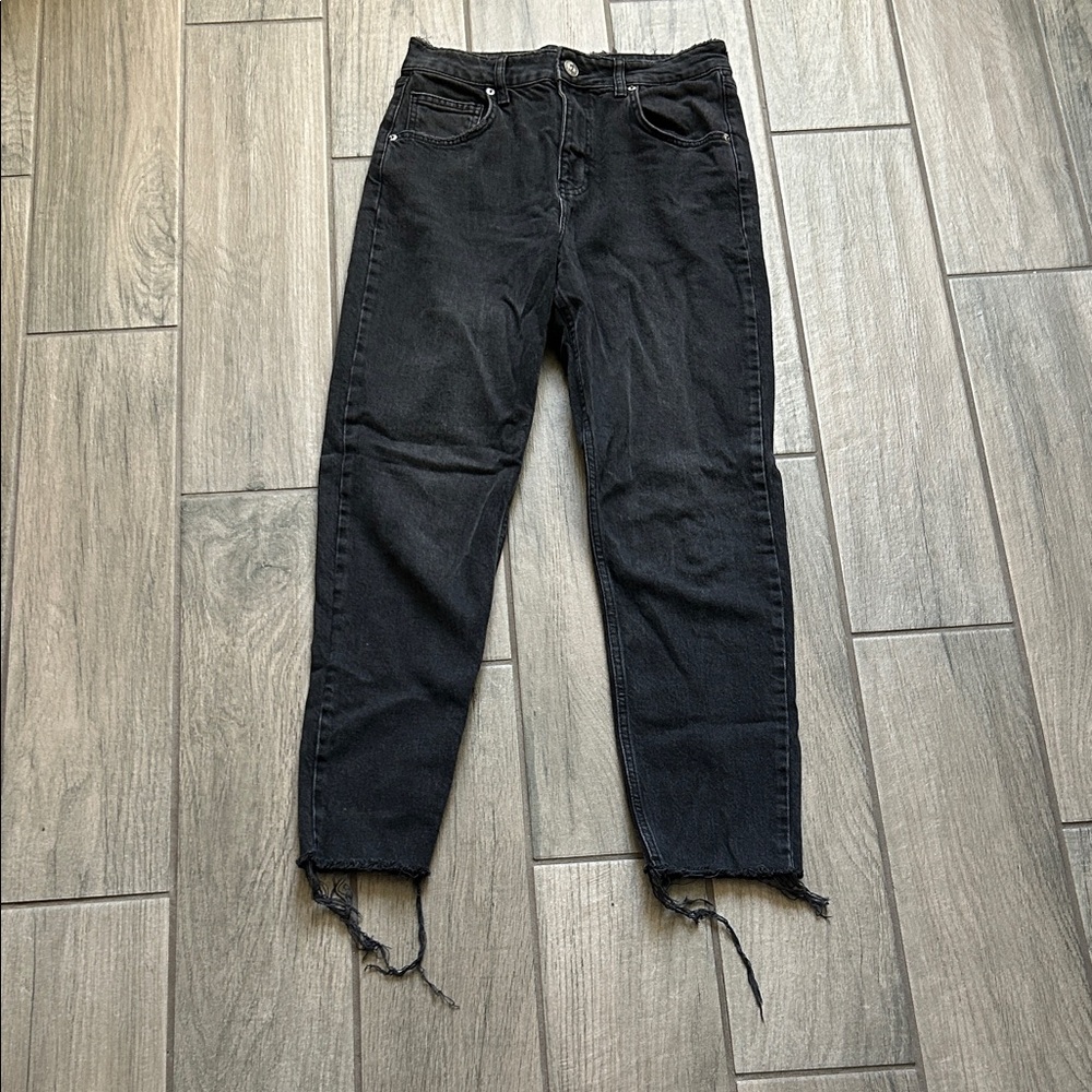 BDG Black Slim Straight Jeans with Raw Frayed Hem
